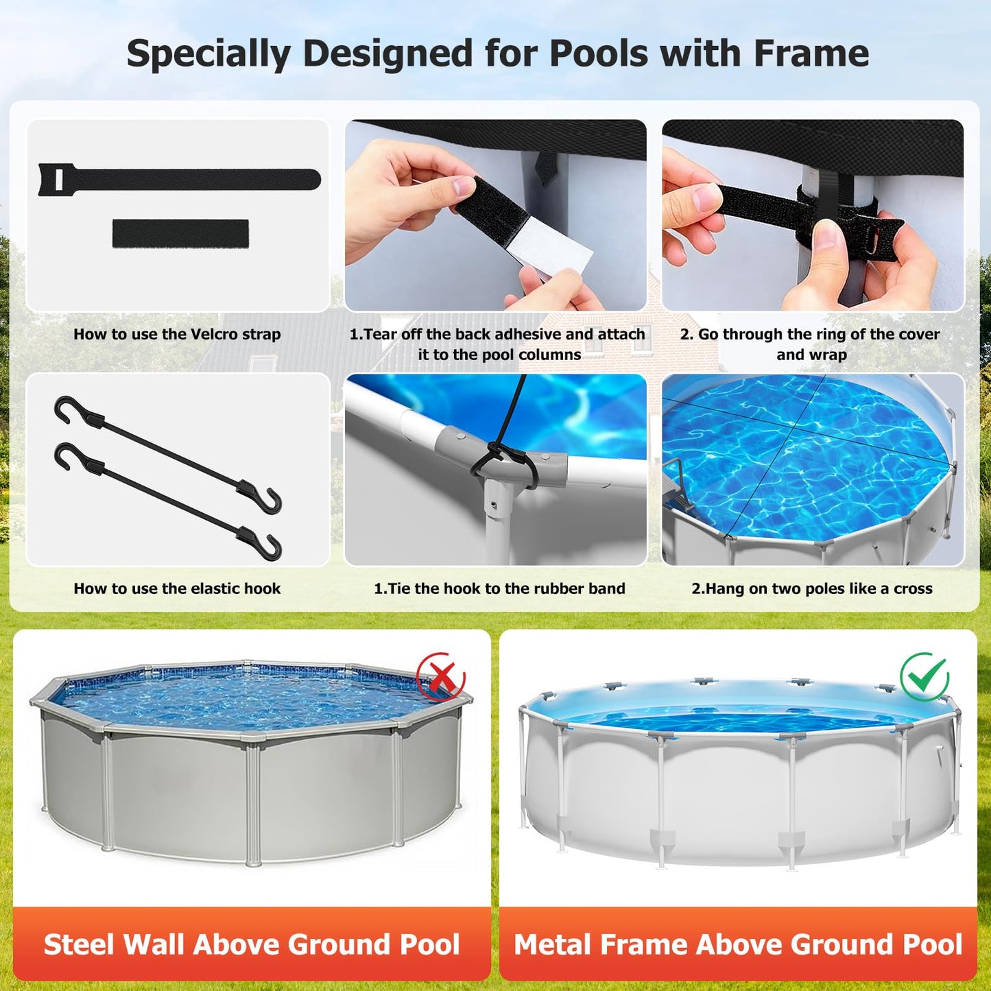 10 Ft Round Pool Cover for Metal Frame Above Ground Pools - Upgraded Windproof Design Compatible with Intex/Bestway Frame Above Ground Outdoor Swimming Pool (Black)