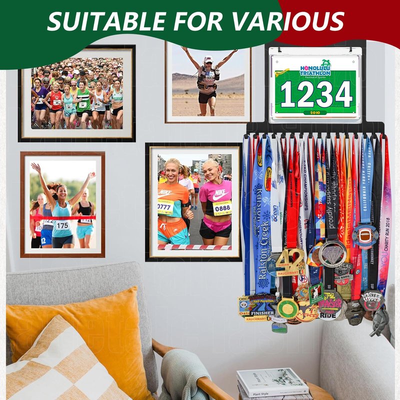 Lapetale Fashion Race Bib 100 and Medal Display,Marathon Medal Display and Runner Medal Hanger Display,Bib Running Medal Display, Running Medal Hanger Display,Medal Holder for Wall,Gifts for Runners