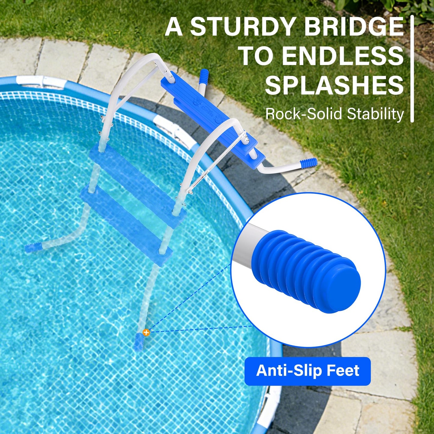 REGMICS Heavy Duty Steel Frame Swimming Pool Ladder for Above Ground Pools, 2-Step Double-Sided Pool Stairs for 33.5" Height Pools, 450lbs Capacity with Anti-Slip Rubber Feet & Wide Steps