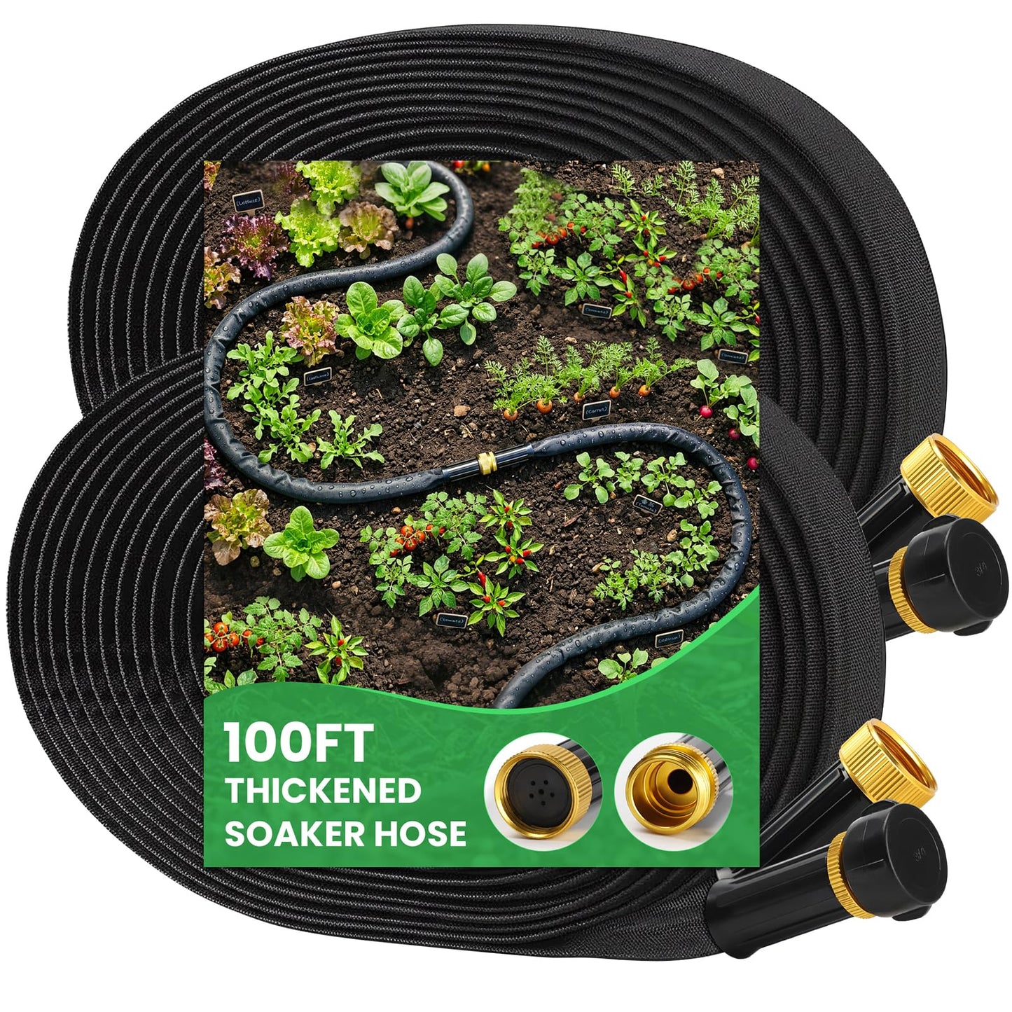 MIXC 2026 Thickened Flat Soaker Hose 100Ft with Copper Joint, Saving 80% Water, Aluminum Seal, 1mm Hose, 360Â°Swival Handle, Hole Pressure Relief Gasket, Drip Kit for Vegetable Garden, Lawn, Flower Bed