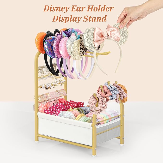 Keebofly Headband Holder Stand - Versatile Organizer for Scrunchies, Bows & Claw Clips - Compact Hair Accessories Storage for Girls, Women, Babies,Golden