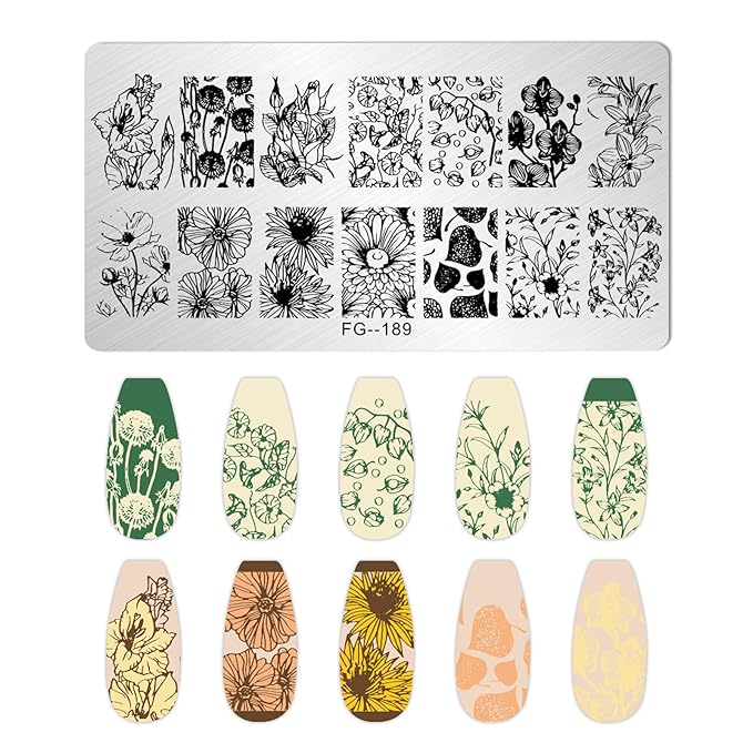 AddFavor Nail Stamper Kit - 7pcs Flower Leaves Stamping Plate with Silicone Stamper and Scraper, Animal Image Nail Stencils, Design Supplies