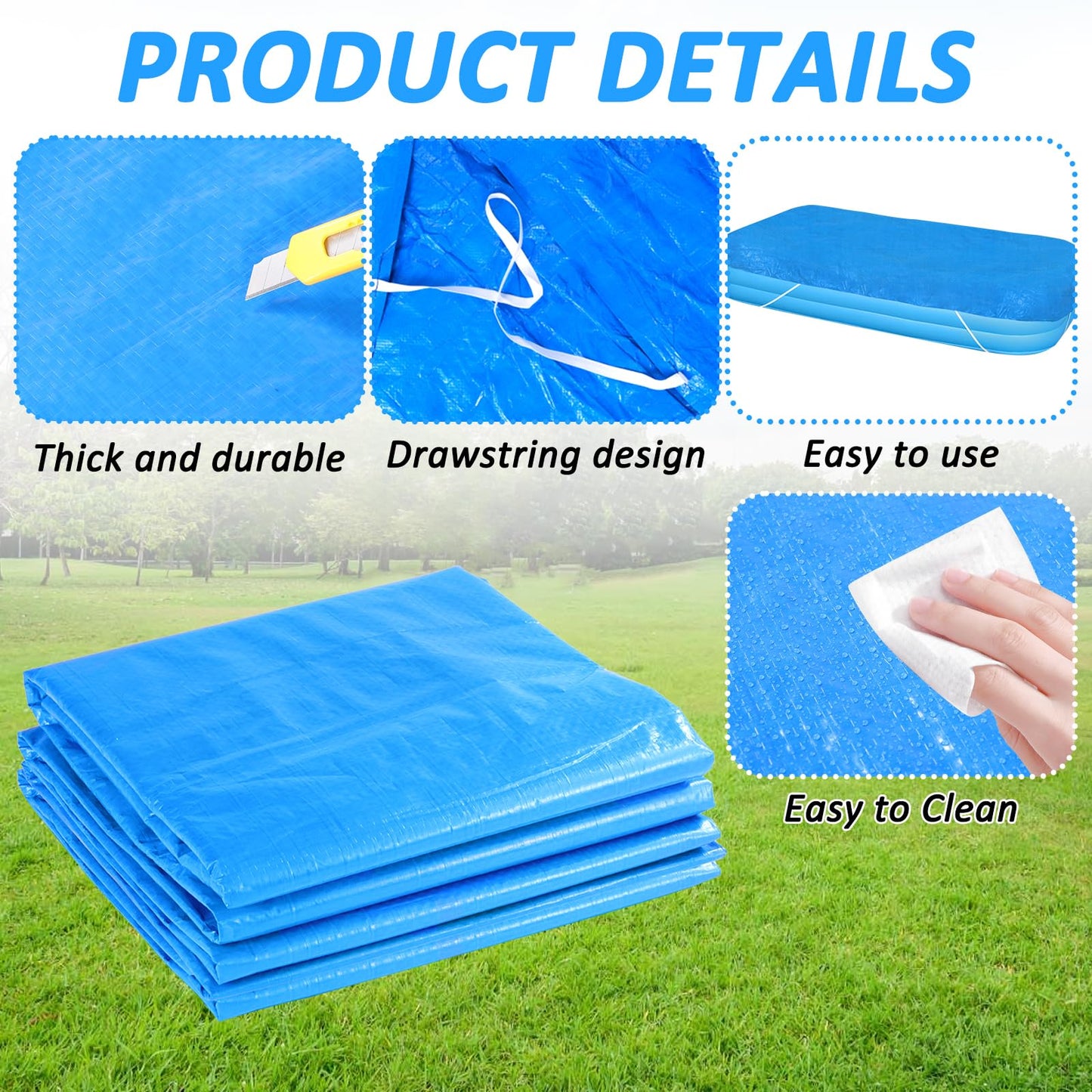 6.7 × 10 FT Rectangular Pool Cover,Inflatable Swimming Pool Cover Fits Under 120"x80" Above Ground Pools,Rectangle Above Ground Swimming Pool Cover with Adjustable Drawstring