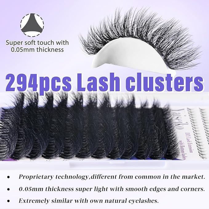 Lash Clusters with Bottom Lashes 12-25mm Thick Cluster Eyelash Extensions 294Pcs Wispy Individual Lashes with Lower Eyelash Clusters 100D Plant Fibers Lashes Clusters DIY at Home, by Yaiseiko