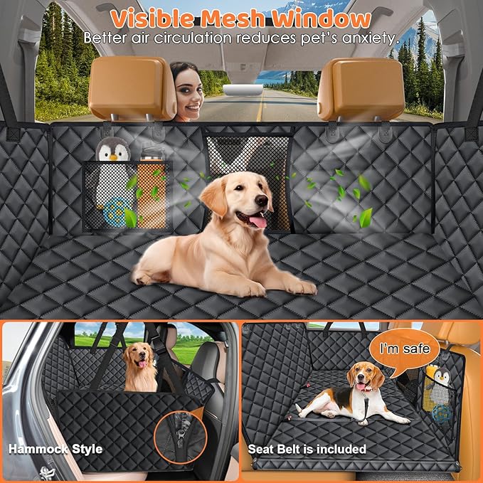 URPOWER Large Back Seat Extender for Dogs, Hard Bottom Dog Car Seat Cover for Extended Cab Trucks, Waterproof Dog Hammock Pet Travel Bed Rear Seat Protector Holds 400lbs for Ford F-150 SuperCab