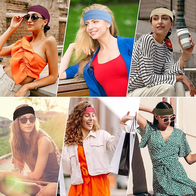 Ztomine Headbands for Women, 8pcs Stretchy Non Slip Soft Cotton Cloth Hair Bands for Sports, Workout, Yoga and Running