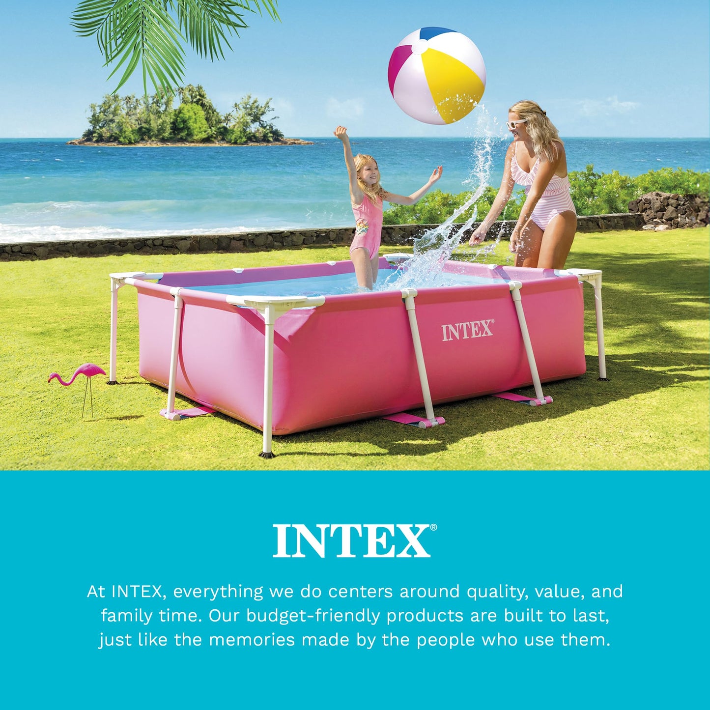 INTEX 28035E Pool Cover: for 8.5ft x 5.3ft Rectangular Metal Frame Pools – Includes Rope Tie – Drain Holes – 12in Overhang – Snug Fit