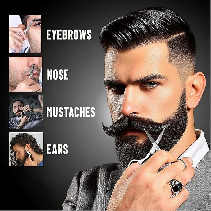 Beard Scrubber Brush Kit- 3 Piece Professional Set Silicone Beard Brush Scalp Shower Shampoo Scrubber Brush, Trimming Scissors, Dual-Sided Beard Comb | Hair Face Exfoliator & Massager for Growth