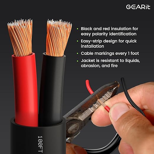 GEARit Outdoor Speaker Wire CL3 Rated, 12 Gauge Speaker Wire, Speaker Cable 200 ft for Outdoor Speakers, Patio, Garden, Backyard Audio, Direct Burial in Ground/in Wall, CCA (Black, 2-Conductors)