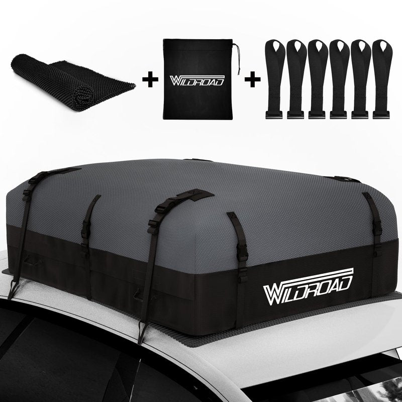 WILDROAD Rooftop Cargo Carrier - 25 Cubic Feet, 600D Ultra Anti-Tear Fabric, Waterproof Car Roof Bag with Soft-Shell, Anti-Slip Mat and 6 Door Hooks - Fits Cars with/Without Racks