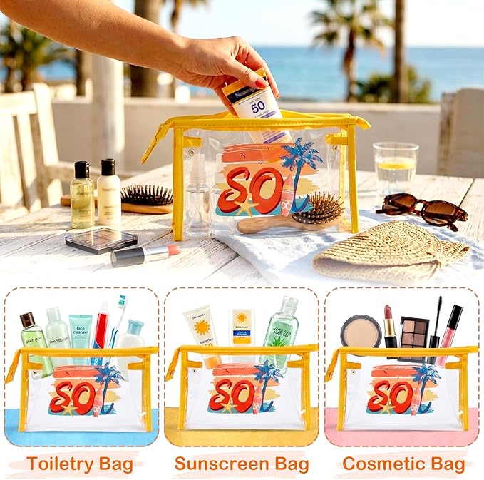 COSHAYSOO Sunscreen Bag Clear Makeup Toiletry Pouch Beach Vacation Essentials for Women Teen Girls Trip Gifts Summer Pool Travel Must Have Accessories Waterproof Stuff