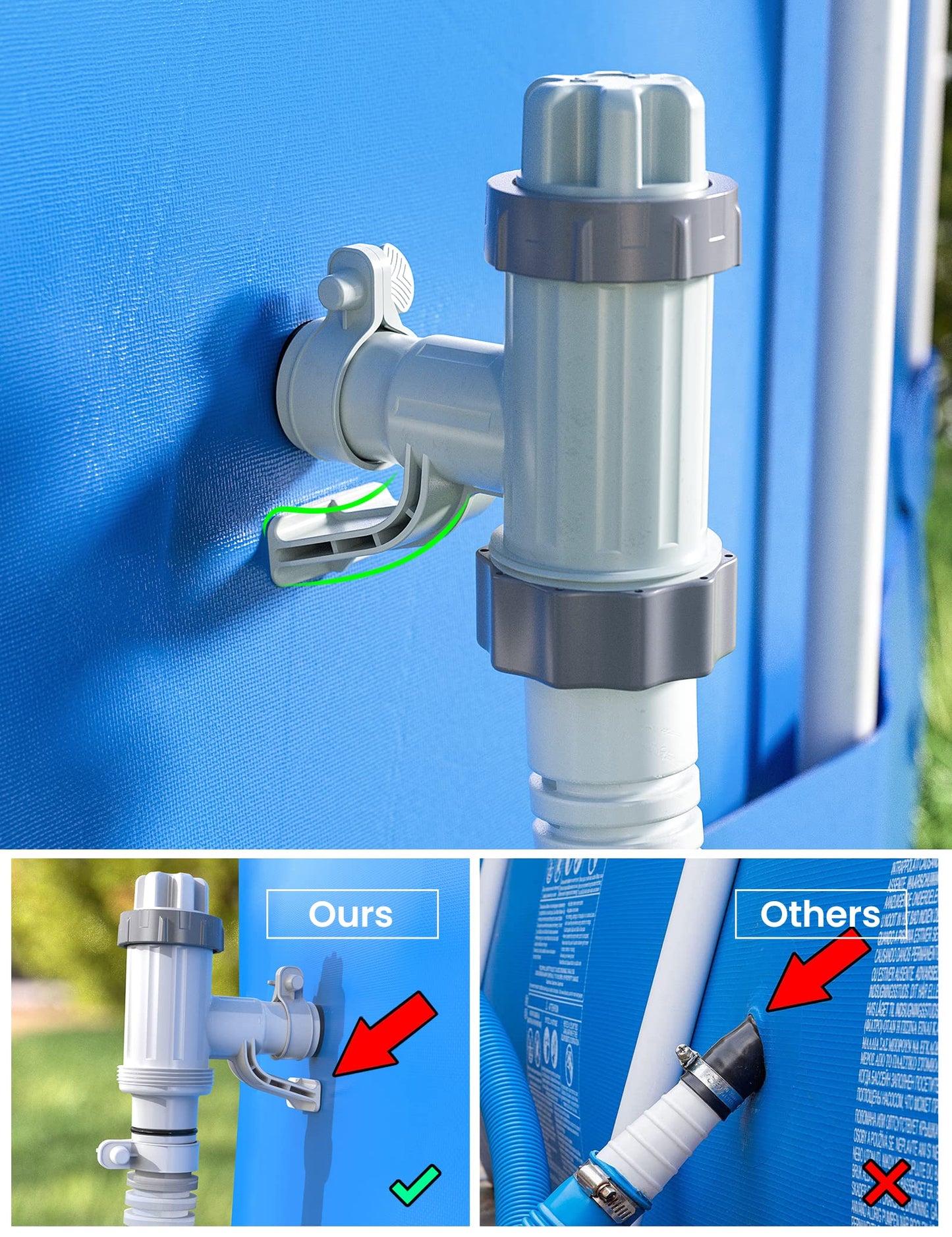 [PATENTED] Deeroll Pool Plunger Valve Plus for Above Ground Pool - 2-in-1 Plunger Valve Replacement Parts, Pool Accessories 1/4 Inch Pool Pipe Holder with Plunger Valve
