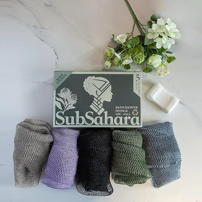 SubSahara Authentic African Net Sponge - 5 Pack Exfoliating Bath & Shower Loofah Sponge for Body & Face, Gentle Scrubber for All Skin Types, Travel, Durable