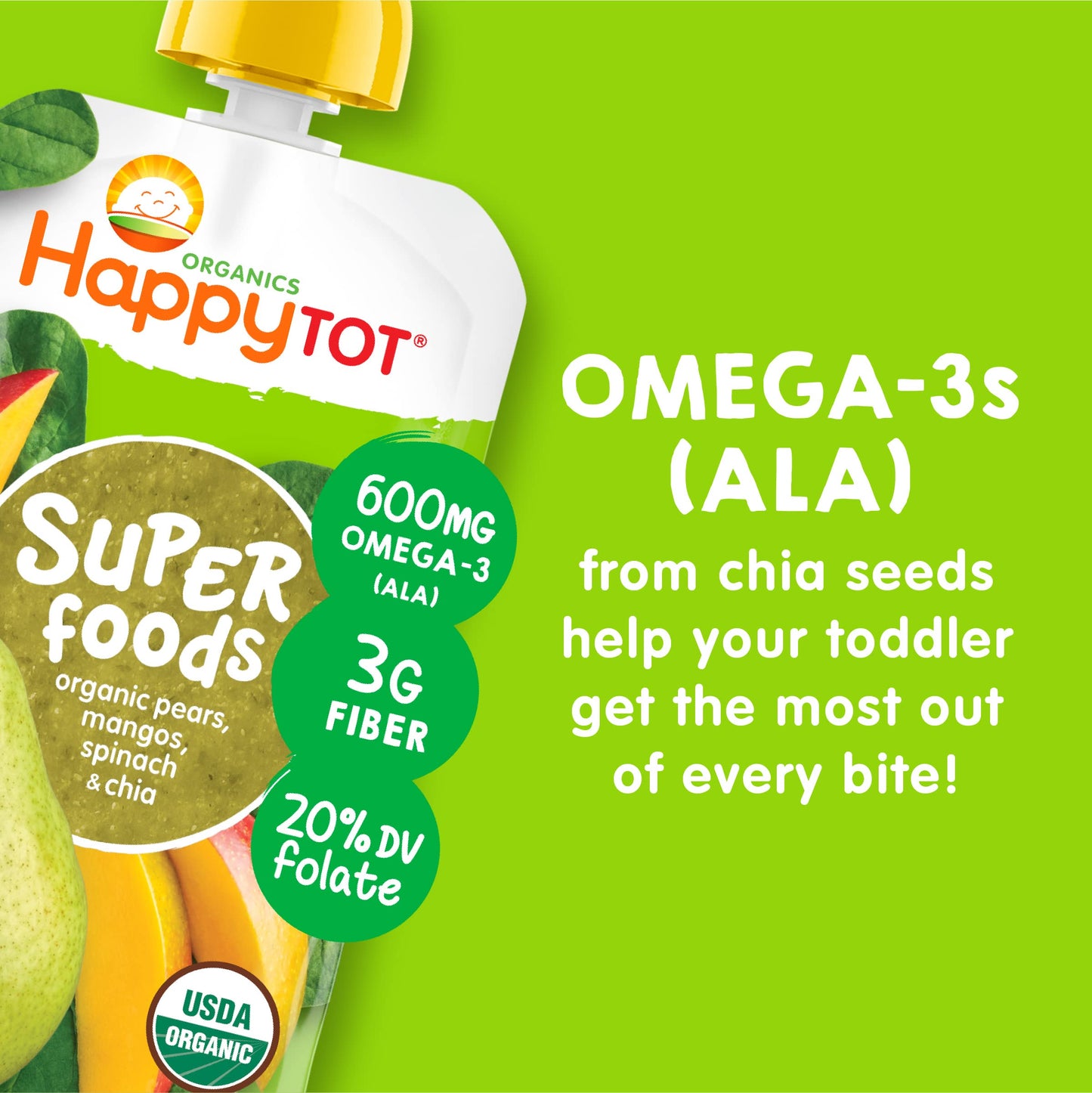 HAPPYTOT Organics Stage 4 Baby Food Pouches, Gluten Free, Vegan Snack, SuperFoods Fruit & Veggie Puree & Chia Variety Pack, 4.22 Ounce (Pack of 16), Amazon Exclusive