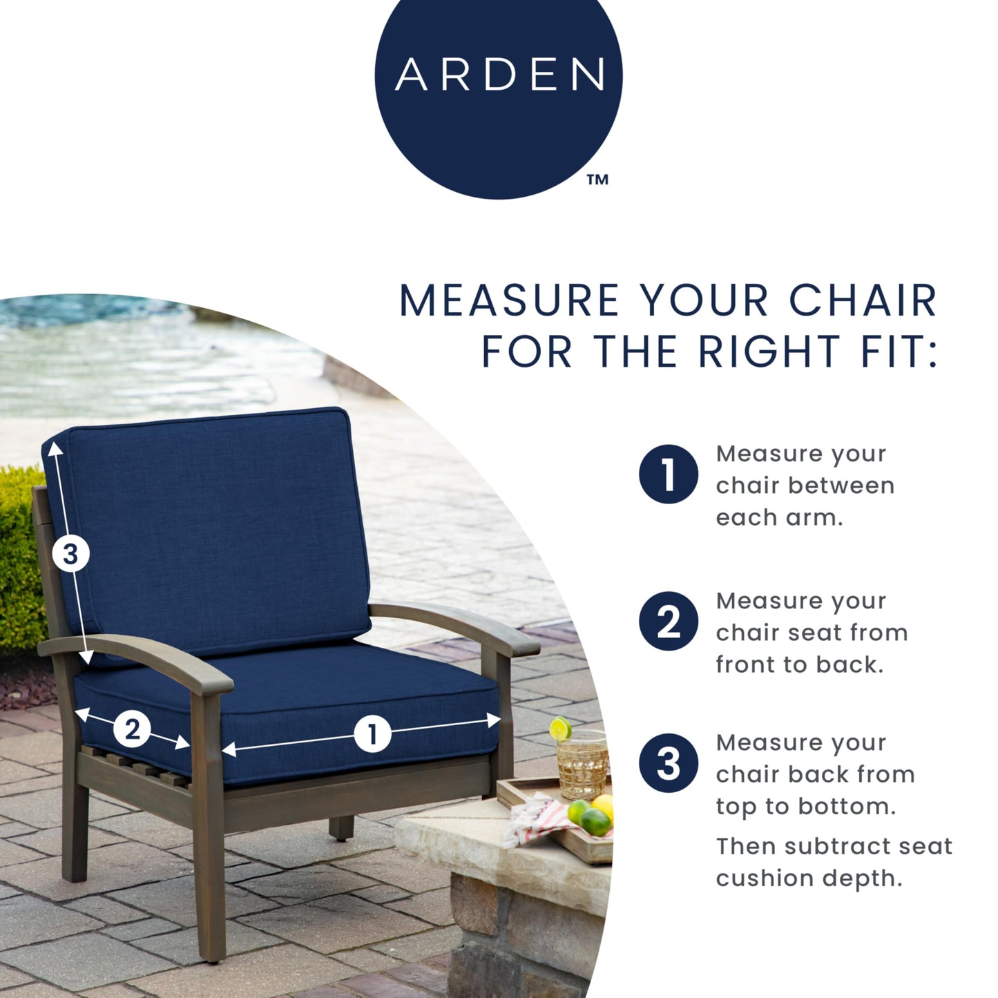 Arden Outdoor Deep Seat Cushion Set (2-Pack), 22 in x 24 in, Weather-Proof, Rain-Proof, Fade Resistant Patio Cushion for Chair, Sofa, and Couch Lake Blue Leala