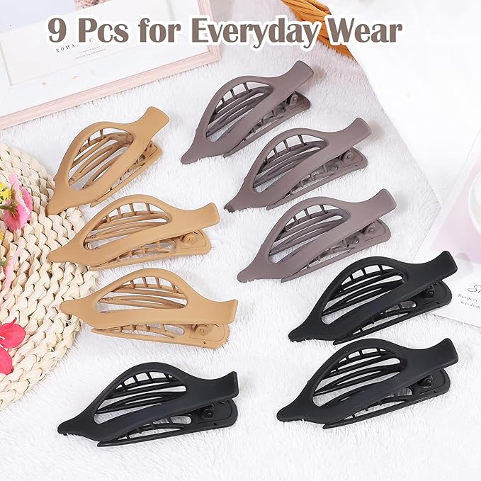 9 Pack Flat Hair Clips for Women, Matte Claw Clips for Thick & Thin Hair, Suitable for Driving (Beige,Camel,Black)