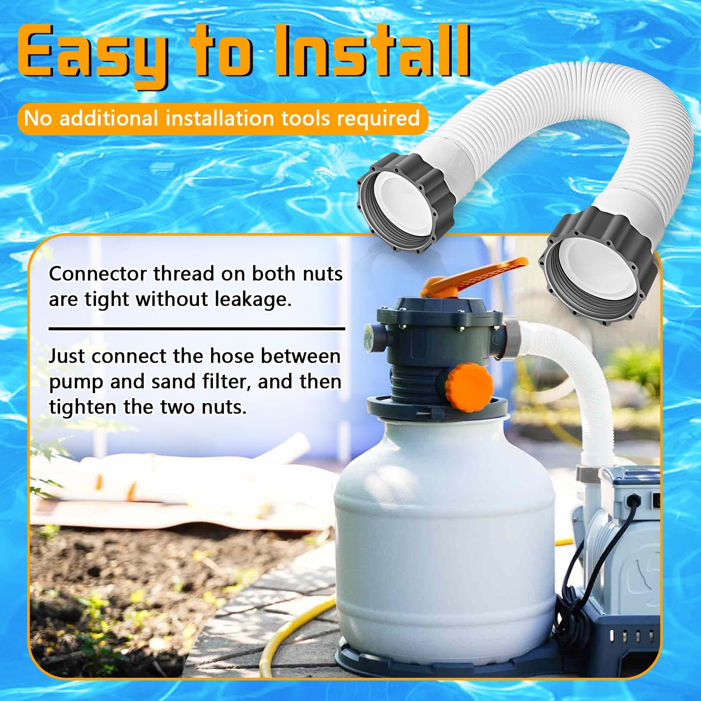 Boltigen 1.5'' Diameter Pool Sand Filter Pump Hose, 20inch Pool Pump Replacement Hose for Above Ground Pools, 2PCS Flexible Water Pool Hose Set for Filter Pump and Saltwater Systems, White