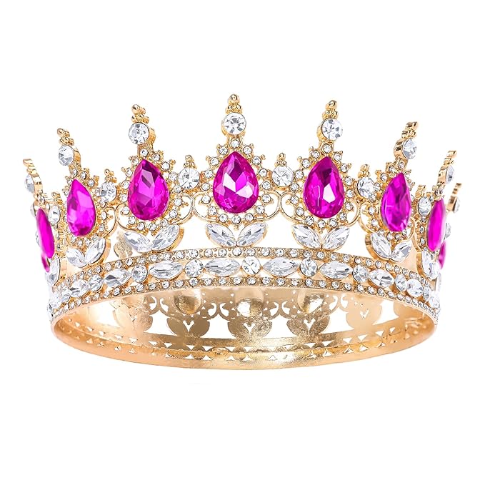 Hot Pink Queen Crown for Women Crystal Tiara for Women Rhinestone Wedding Headband for Bride Hair Accessories for Costume Birthday Party Prom Gifts