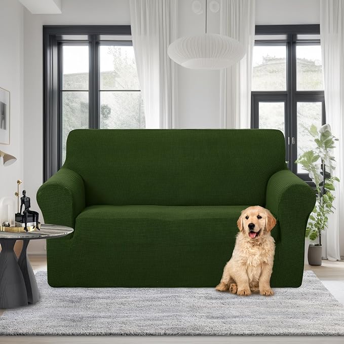 U-NICE HOME Loveseat Cover Stretch Couch Cover Sofa Cover Sofa Slipcover Furniture Protector for 2 Cushion Couch Sofa Pet Friendly(Loveseat, Bronze Green)