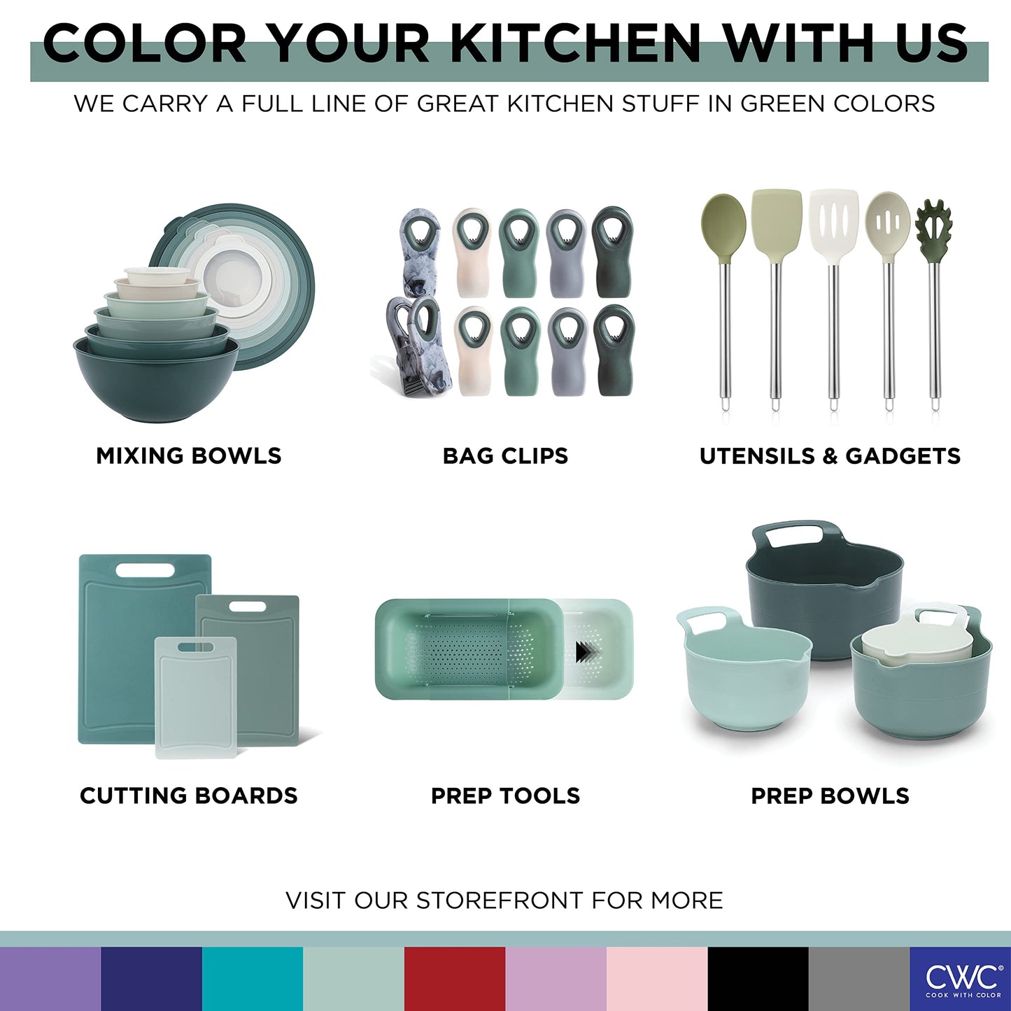 COOK WITH COLOR Prep Bowls with Lids- Wide and Deep Nesting Plastic Small Mixing Bowl Set with Lids, 8 Piece Set - Wide Bowls, Sage