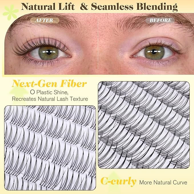 Natural Lash Clusters with Bottom Lashes Invisible Band Eyelash Clusters Like Mascara DIY Lash Extension C-curly 10-16MM Cluster Eyelash Extensions Wispy Individual Lashes by Newcally
