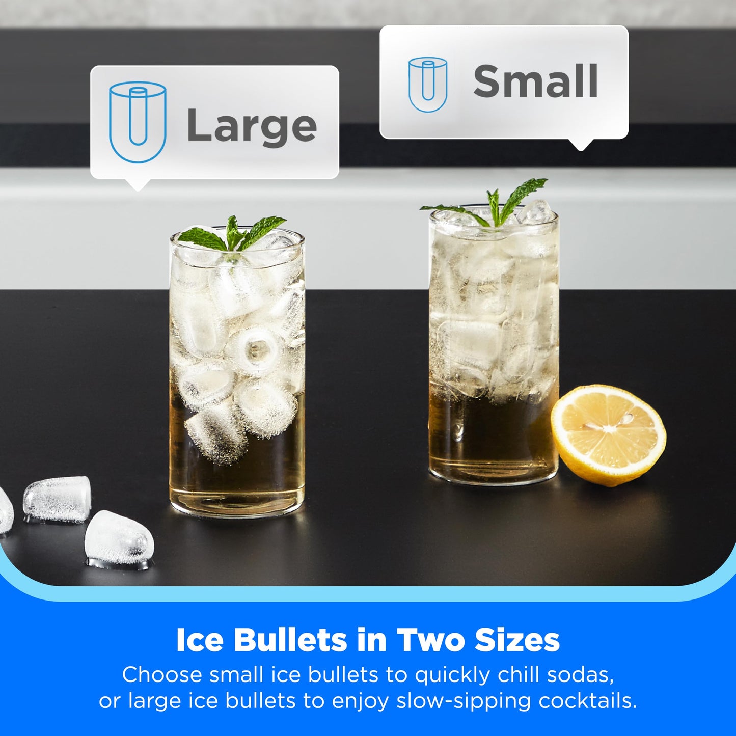 Midea MERI26B1AGY Countertop Bullet-Ice Maker, 8 Ice Bullets Ready in 6 Minutes, 26lbs/24H, Self-Cleaning Function with Ice Scoop and Basket for Home/Office/RV