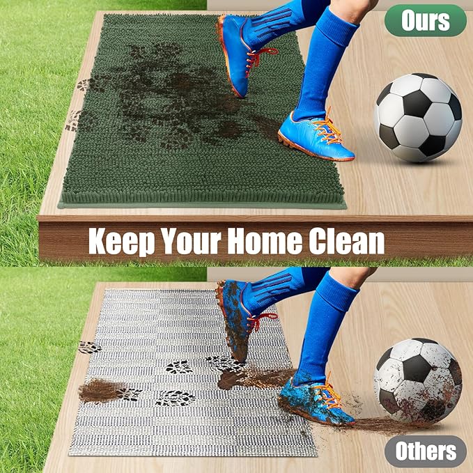 IM HOME Chenille Absorbent Outdoor Doormat 60" x 36", Washable Muddy Door Mats for Dog Non Slip Indoor Doormat Dog Mat for Muddy Paw Front Inside Doormats for Entryway Olive