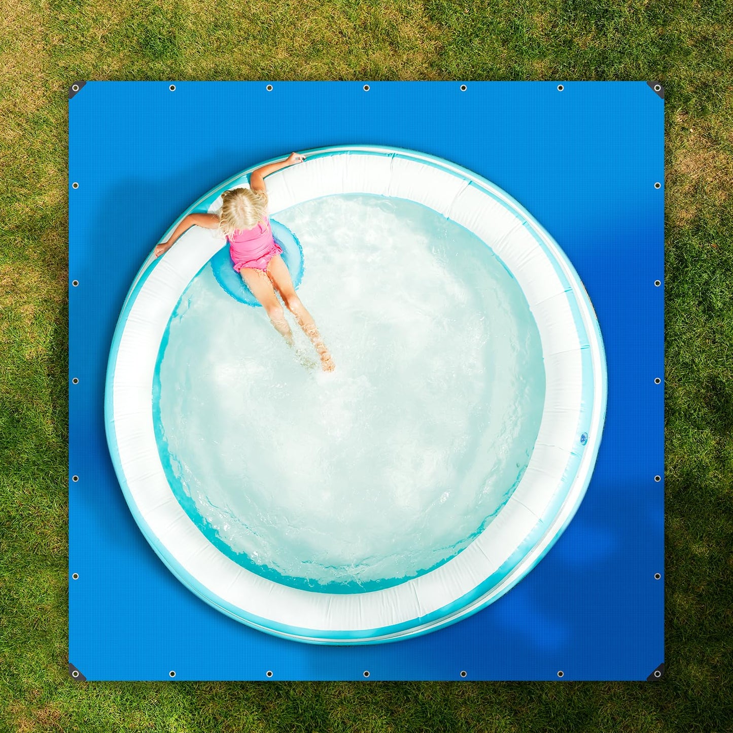 UJG 18 x 18 Ft Swimming Pool Ground Cloth Square Swimming Pool Liner Pad for Above Ground Swimming Pools Heavy Duty Pool Ground Mat Protector Pad Prevents Punctures Pool Tarp, Blue