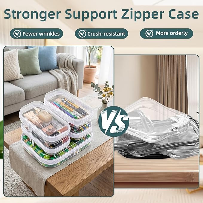 Clear Hard Shell Zipper Cases (5 Packs), Plastic Hard Sided Zippers Pouches Clear Hardshell Pencil Case For Storage, Diaper Bag Organizer Bliss Bins 4*Small/1*Medium