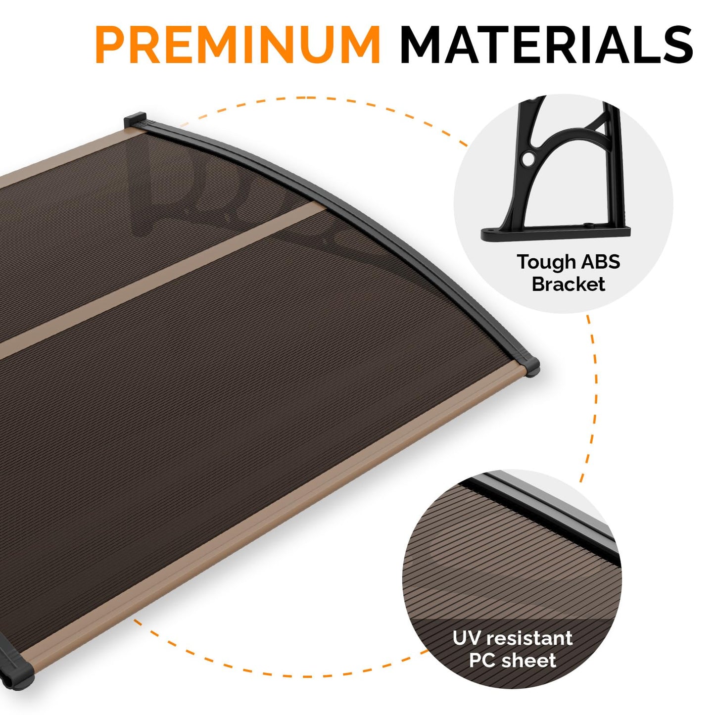VINGLI Window Awning Door Canopy Exterior, 40" x 60" Awnings for Doors Polycarbonate Cover Patio Door Awning Rain Snow Sunlight Protection Hollow Sheet (Brown Board & Black Bracket)