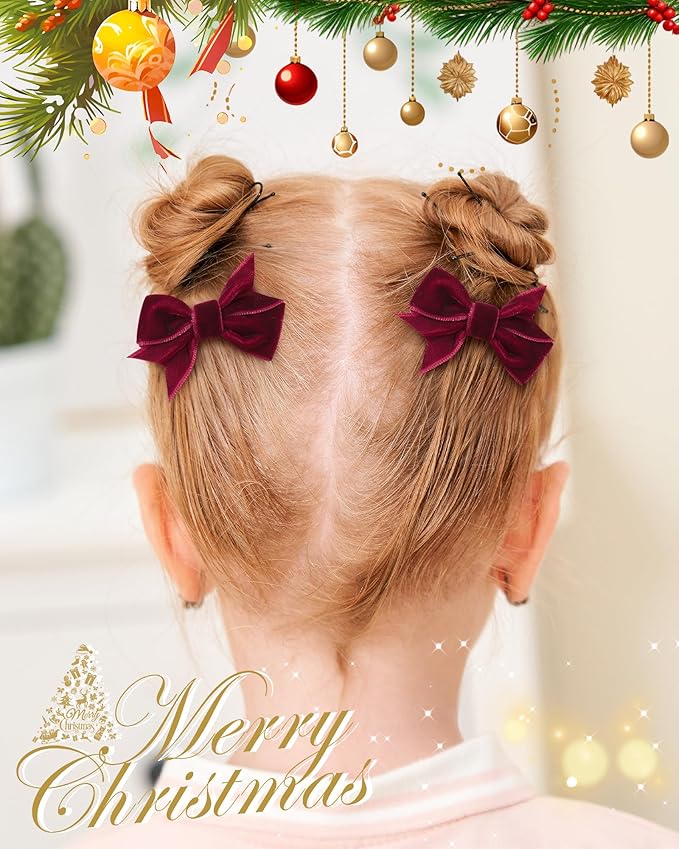 doboi 30PCS Christmas Hair Bows Velvet Baby hair clips 2" mini bows for hair Fully Lined Hair Barrettes Alligators for Infants Toddlers
