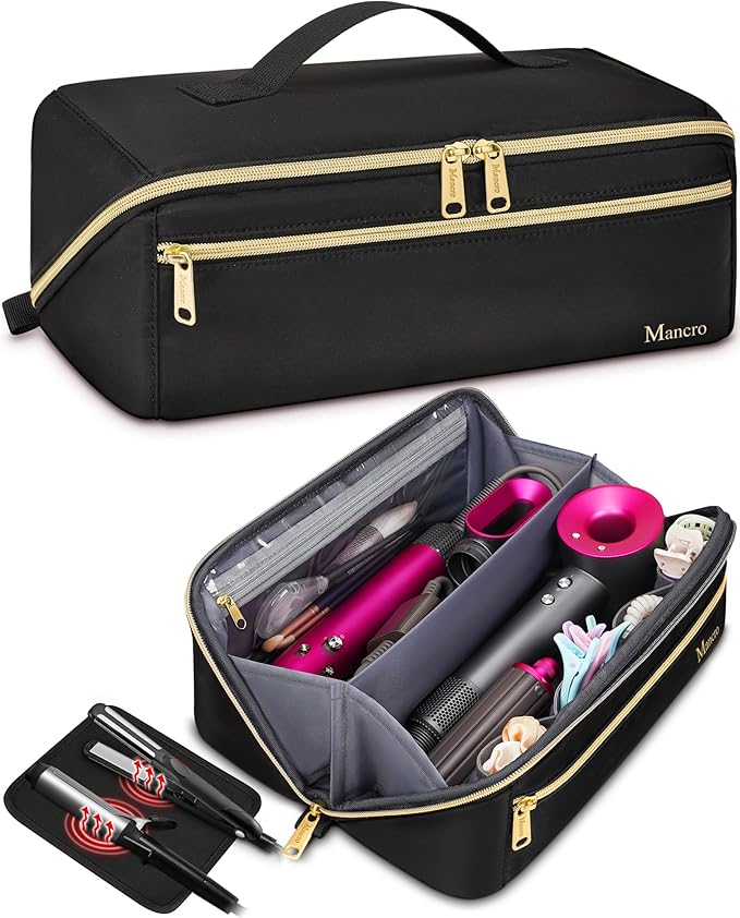 Mancro Hair Tools Travel Bag Compatible with Shark Flex Fusion, Wide-open Hot Hair Tool Organizer with Separate Heat Resistant Mat, Hair Accessories Organizer for Straighteners, Curling Iron, XL