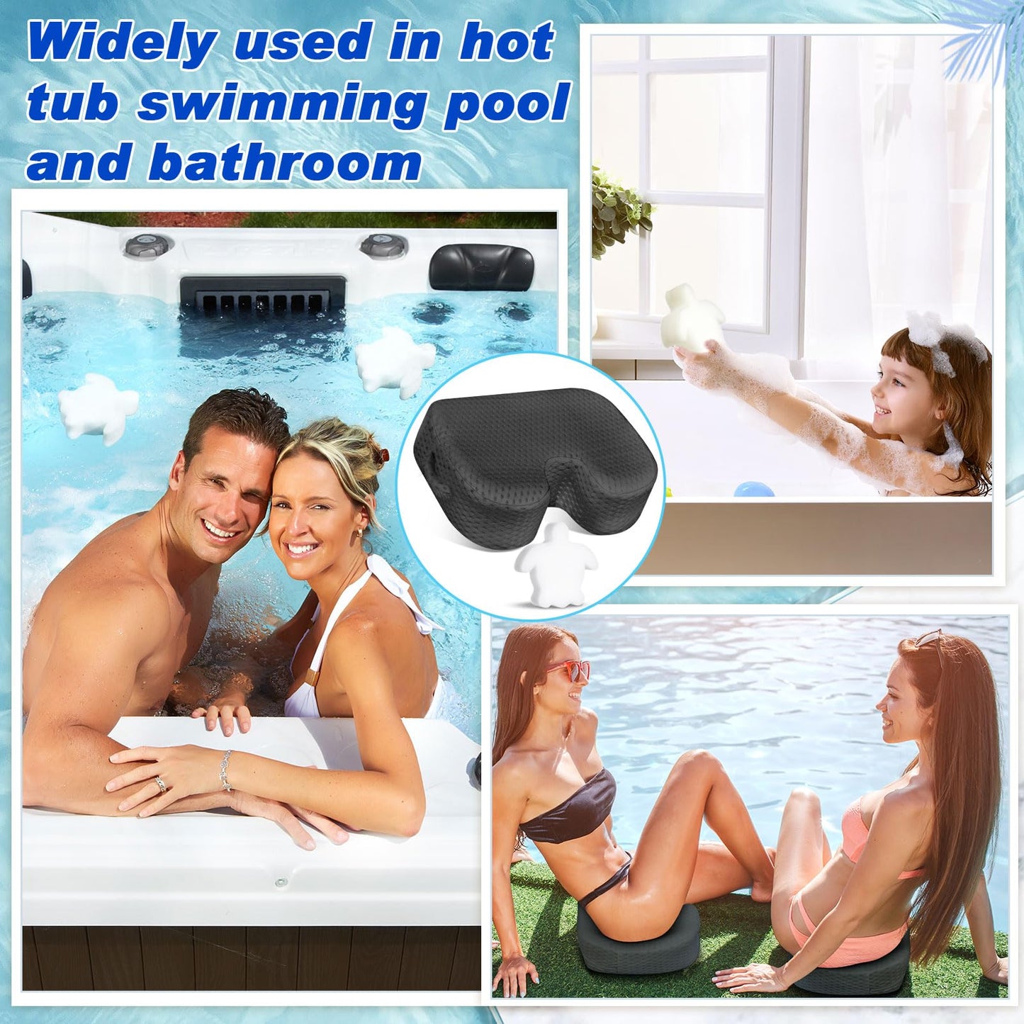 Tinideya 2 Pcs Hot Tub Booster Seat for Adults with Suction Cups and 4 Pcs Hot Tub Sponge Air Mesh Portable 15 x 12 x 5 Inch Seats Washable Inflatable Accessories for Spa Cushion(Grey)