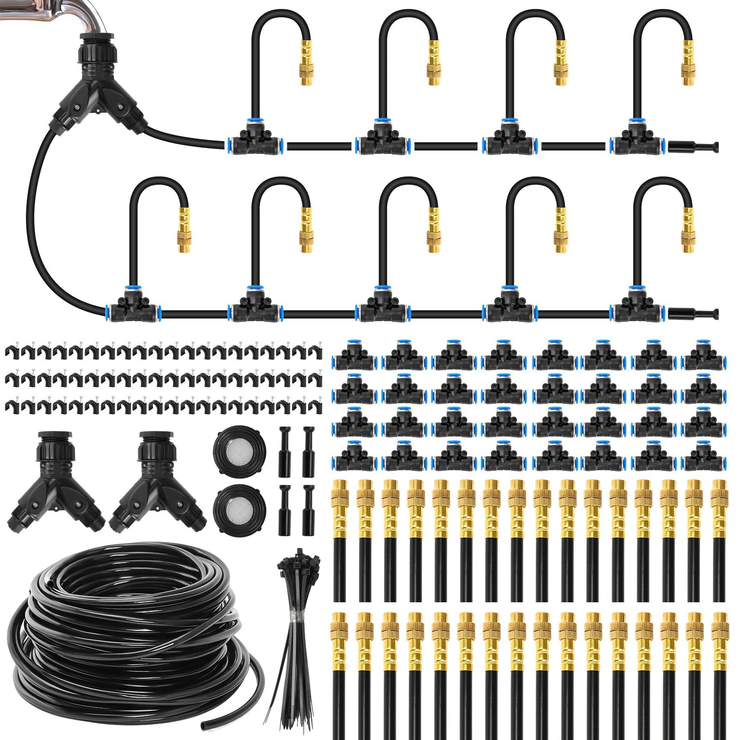 MIXC 200Ft 1/4" Drip Irrigation System,2026-Upgrade Garden Irrigation Kit with 32pcs Adjustable Copper Nozzles, Atomizing Watering System for Outdoor Plants,Raised Bed,Yard,Potted Plant,Lawn
