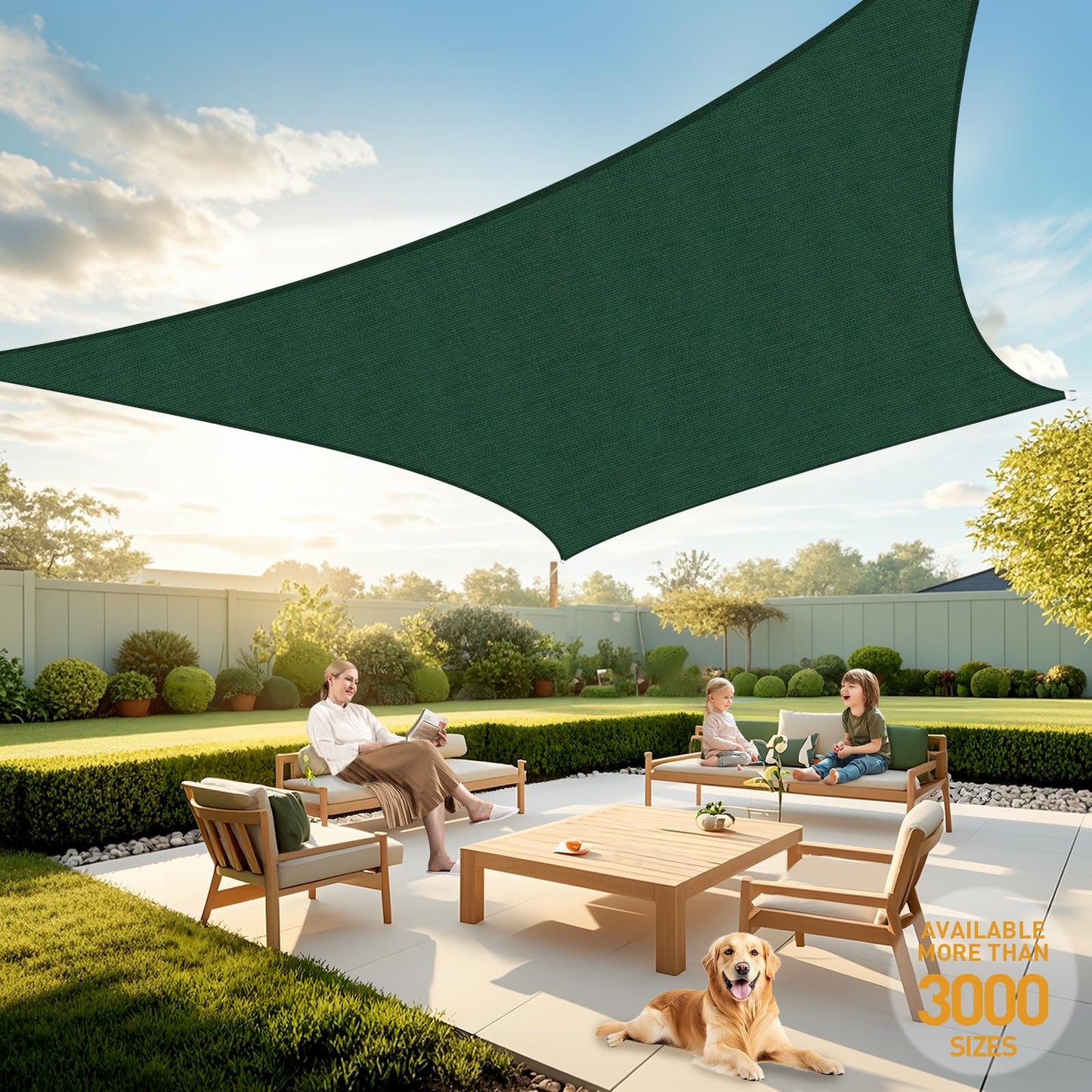 Artpuch Sun Shade Sail, 8'X16' Dark Green Rectangle, Curved Edged Commercial Grade 185 GSM Permeable Outdoor Shade Cloth for Deck, Backyard, Patio (Custom Sizes Made)