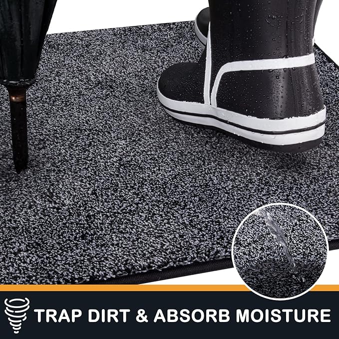 PURRUGS Dirt Trapping Door Mat 31.5" x 70", Non-Slip Machine Washable Entryway Rug, Dog Doormat, Indoor Front Door Mat, Super Absorbent Entry Rug for Muddy Shoes & Paws, Bluish Grey-Black