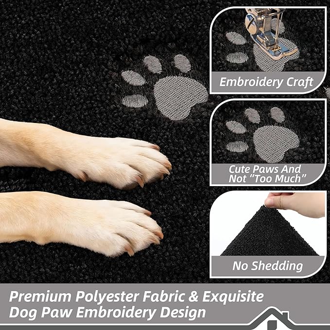 BEQHAUSE Dog Door Mat for Mud Paws Dirt Trapper Doormat Non-Slip Entryway Rugs Absorbent Welcome Mat Washable Indoor Floor Mat Low-Profile for Front Door, 36" x 60", Black