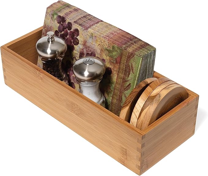 Lipper International Bamboo Utensil Holder Storage Box for Cooking Tools, Makeup, or Office Supplies, 5" x 12" x 3"