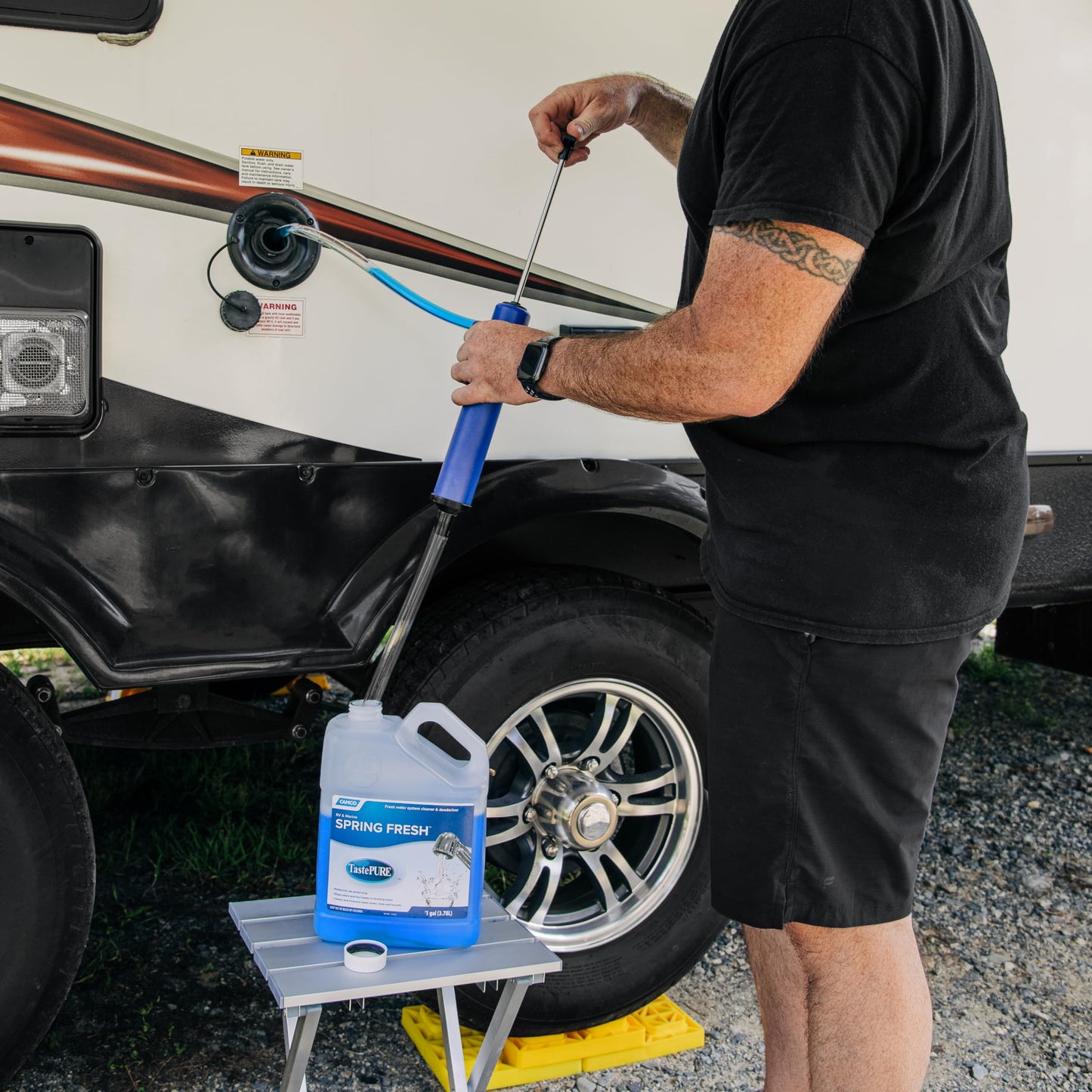 Camco TastePURE Spring Fresh Water System Cleaner & Deodorizer - Features Safe Eco-Conscious Formula - 1 Gallon Cleans Up to 100 Gallon Tank w/One-Step No Measuring Solution - 1 Gallon (40207)