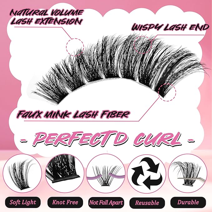 Lash Clusters 80D 100D C Curl Lash Clusters Kit DIY Lash Extension Kit 640Pcs 10-18MM Individual Lashes Clusters Eyelash Extensions with Lash Bond and Seal Lash Tweezers