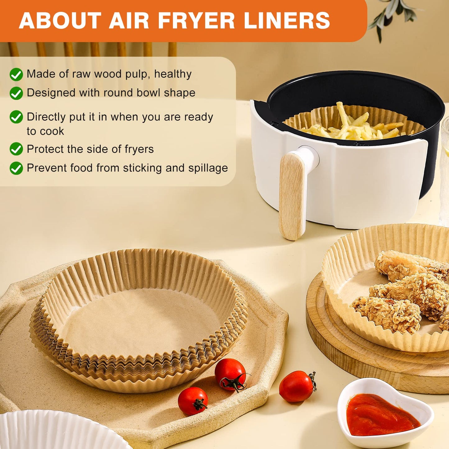 250 Pcs 8" Round Air Fryer Liners Disposable, Unbleached Parchment Paper Liners for Airfryer Basket, Non-Stick & Leakproof Baking Paper for Oven Roasting