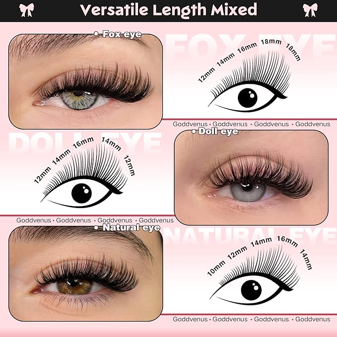 Goddvenus Lash Clusters Wispy Eyelash Clusters Fluffy Lashes Clusters Cute D Curl Cluster Eyelash Extensions with Soft Cotton Band Cluster Lashes 10-18mm Eyelashes Clusters for DIY Lash Extension