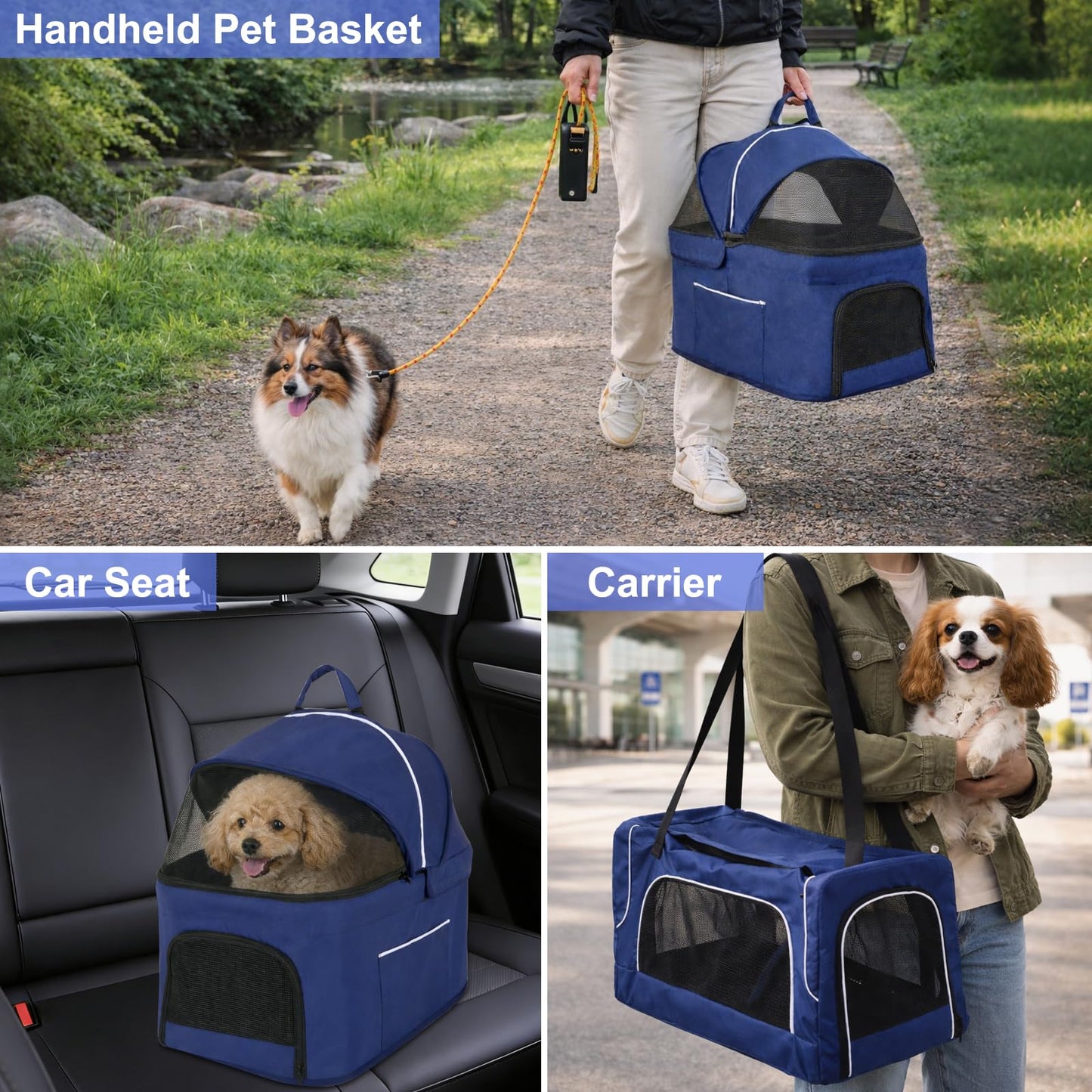 Petmolico Double Pet Stroller for 2 Cats/Dogs Strollers,2 Detachable Cat Carrier,No-Zip Double Pet Travel Storller for Small/Medium Dogs(Blue&Black)