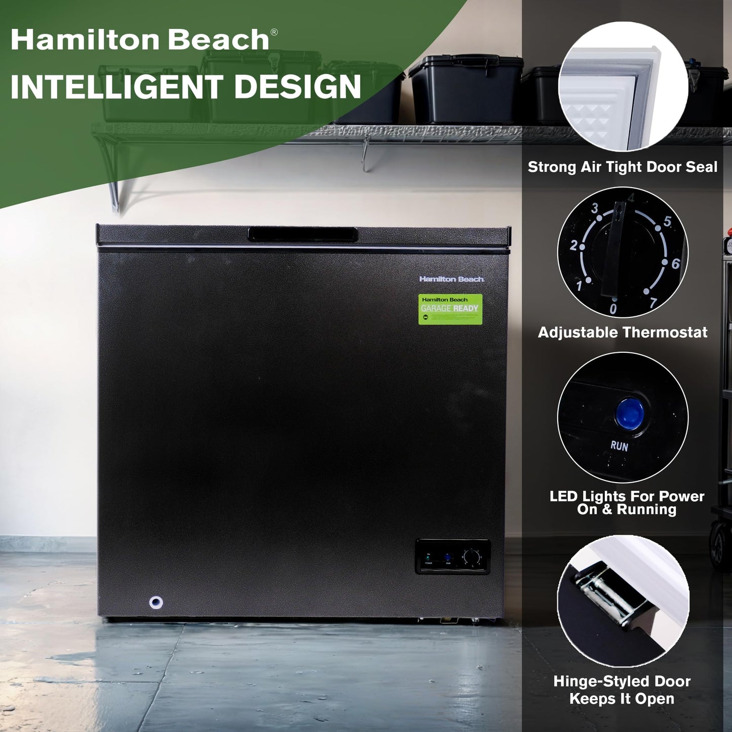 Hamilton Beach, HBFRF713 Chest Deep Freezer, 7 Cu. Ft. Capacity, Granita Rugged Design-Adjustable Thermostat-Removable Vinyl Coated Wire Basket-Easy Defrost Drain
