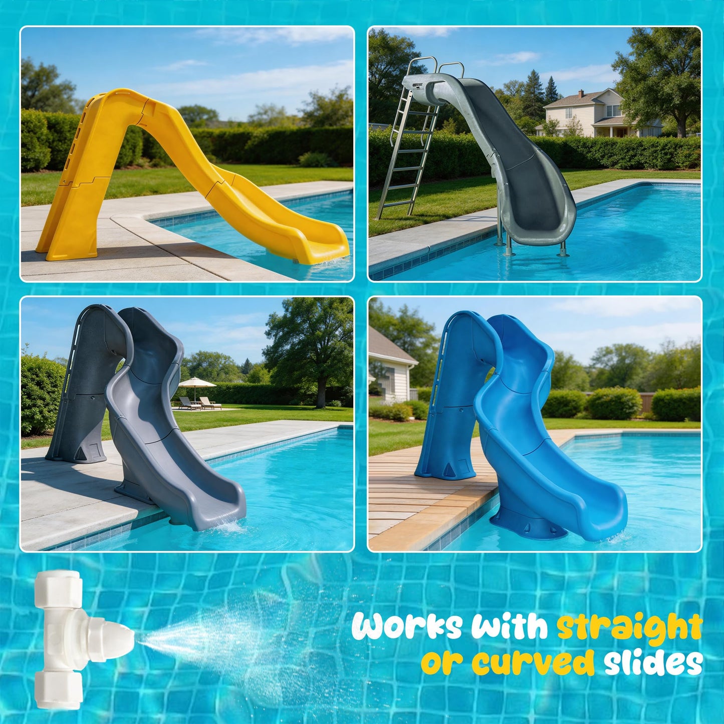 Pool Slide Water Tubing Kit, Inground Pool Slide Hose Kit, Sprayer/Spray Kit for Swimming Pool Slide(Whole Set)