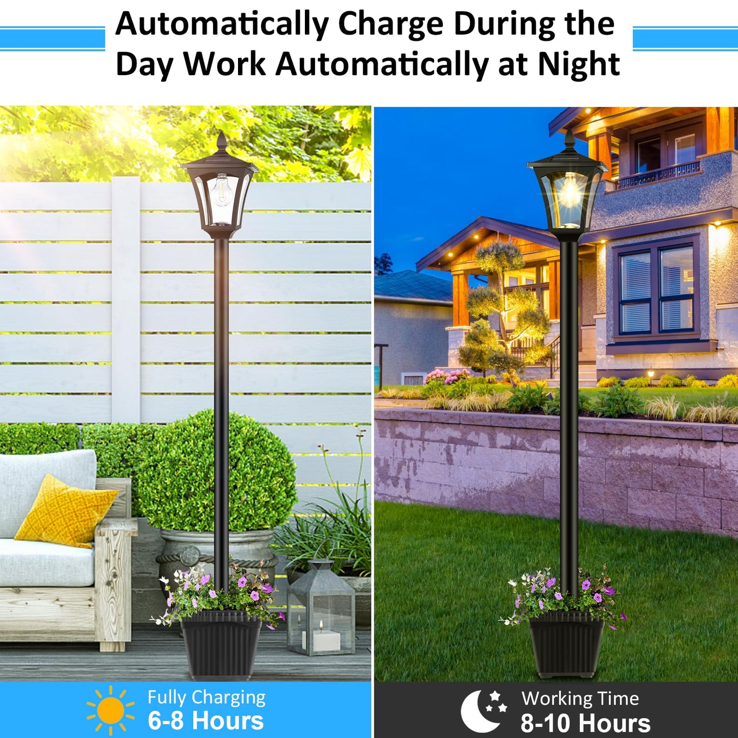 Derynome 72" Solar Outdoor Light with Planter,Waterproof Solar Post Lamp Ligts, Garden Lights for Backyard, Pathway, Patio,Lawn, Driveway Decor