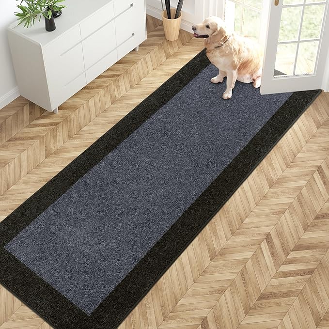 PURRUGS Dirt Trapping Door Mat 32" x 84", Non-Slip Washable Entry Mat, Dog Doormat, Front Door Mat, Super Absorbent Entrance Mat for Muddy Shoes & Paws, Bluish Grey & Charcoal