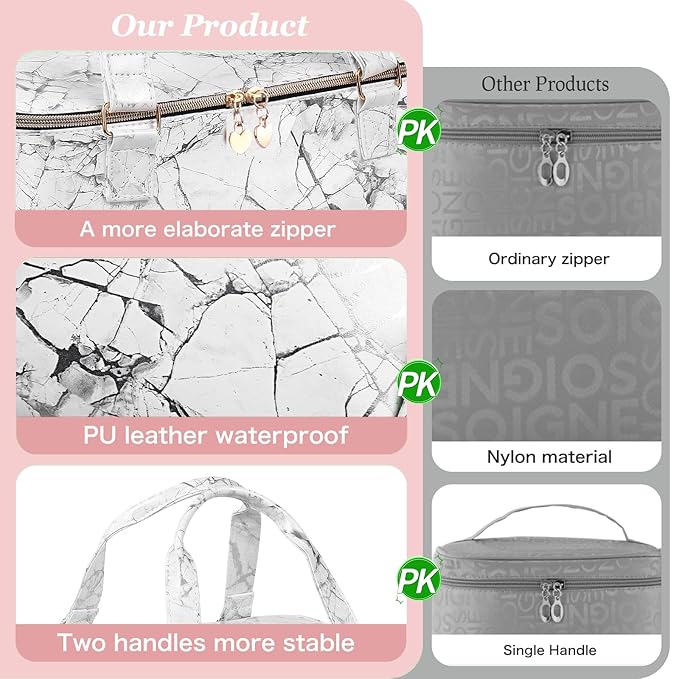 Nail Polish Organizer Case - Holds 30+ Bottles (15ml/0.5 fl.oz) and 1 Nail Lamp, Upgraded Double-layer Nail Polish Carrying Case Nail Polish Storage Bag with Handles (WHITE)