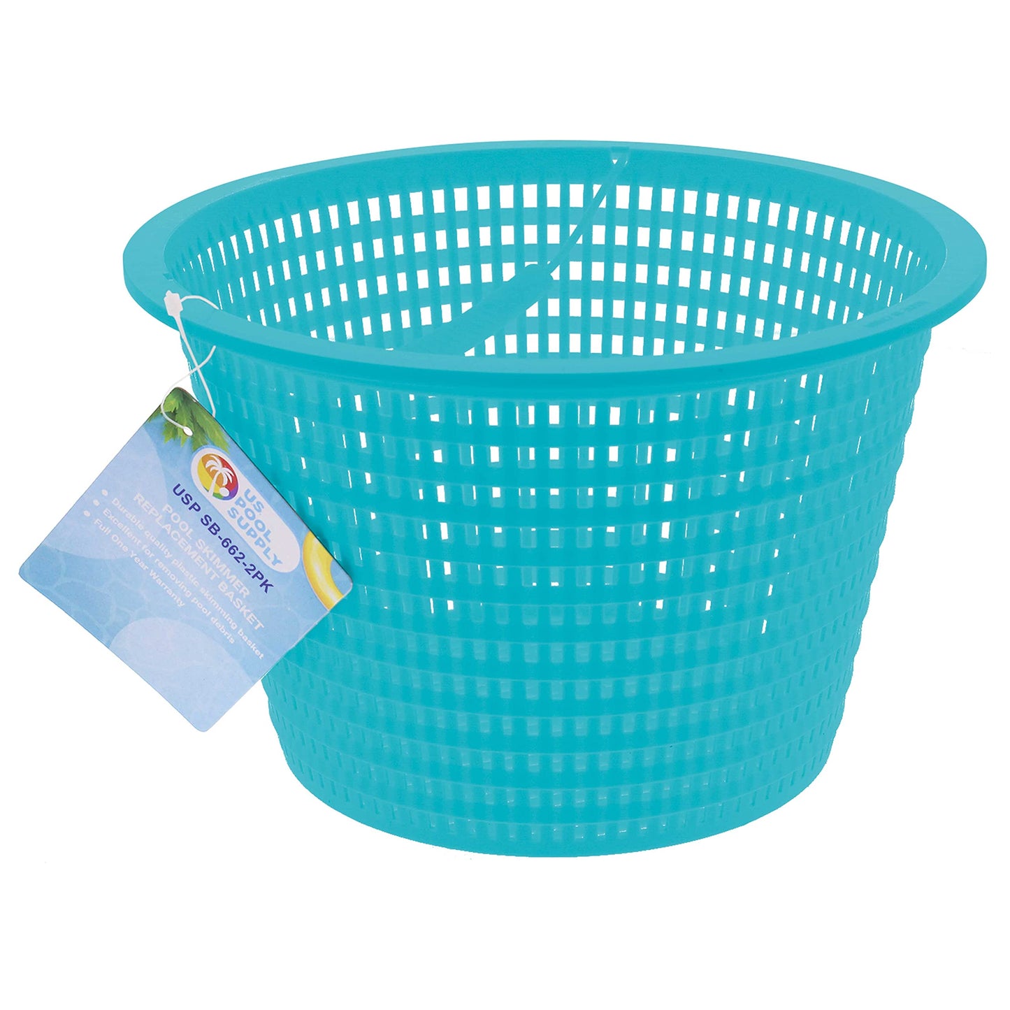 U.S. Pool Supply Swimming Pool Teal Blue Plastic Skimmer Replacement Basket (Set of 2) - Skimmer Basket for Inground Pool, Skim Filter Remove Leaves Debris - 8" Top, 5.5" Bottom, 5" Deep, Not Weighted