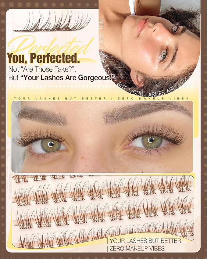 8-12MM Natural Lash Clusters Brown Eyelash Clusters Clear Band Cluster Lashes Cloud-Like Cluster Eyelash Extension Fluffy Individual Lashes Extensions Ageless Beauty (CC Curve,120Pcs)